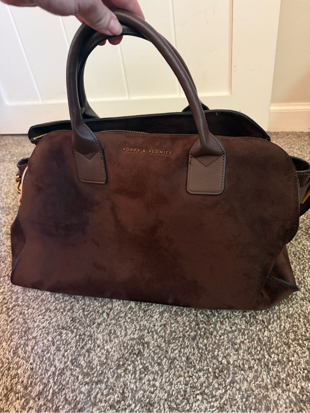 Poppy & Peonies Uptown Tote Dark Brown Suede